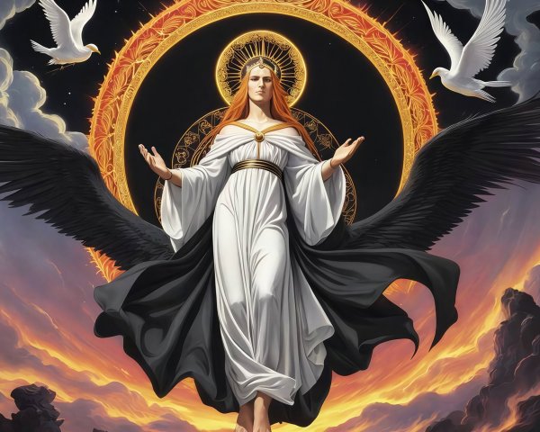 Angelic Female Figure with Wings and Gold Halo Portrait