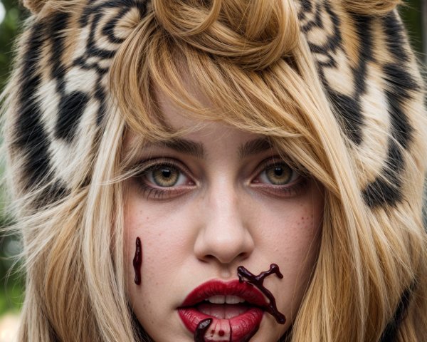 Portrait of a Young Woman with Tiger-Patterned Headpiece