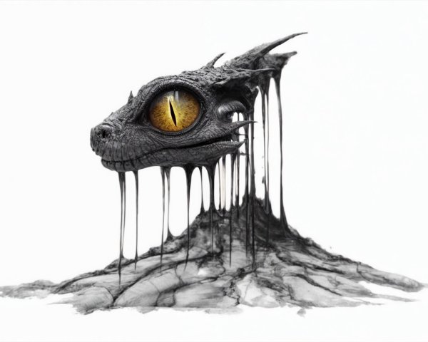 Surreal Dragon Head with Golden Eye and Fluid Form