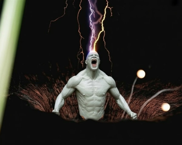 Muscular Action Figure with Lightning and Dark Elements
