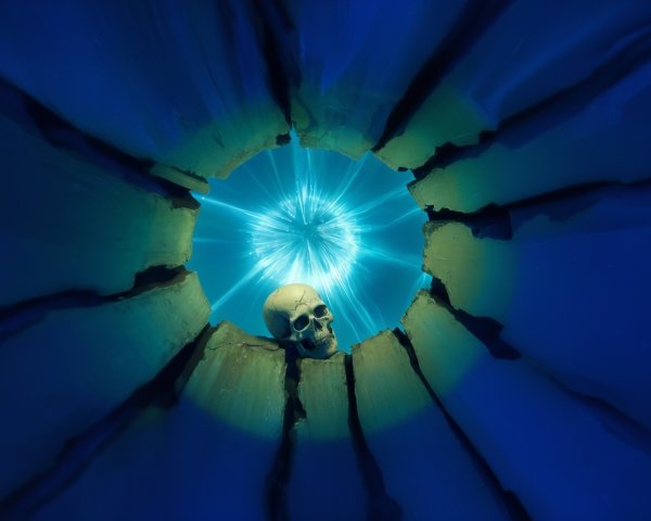 Underwater Scene with Human Skull and Blue Light