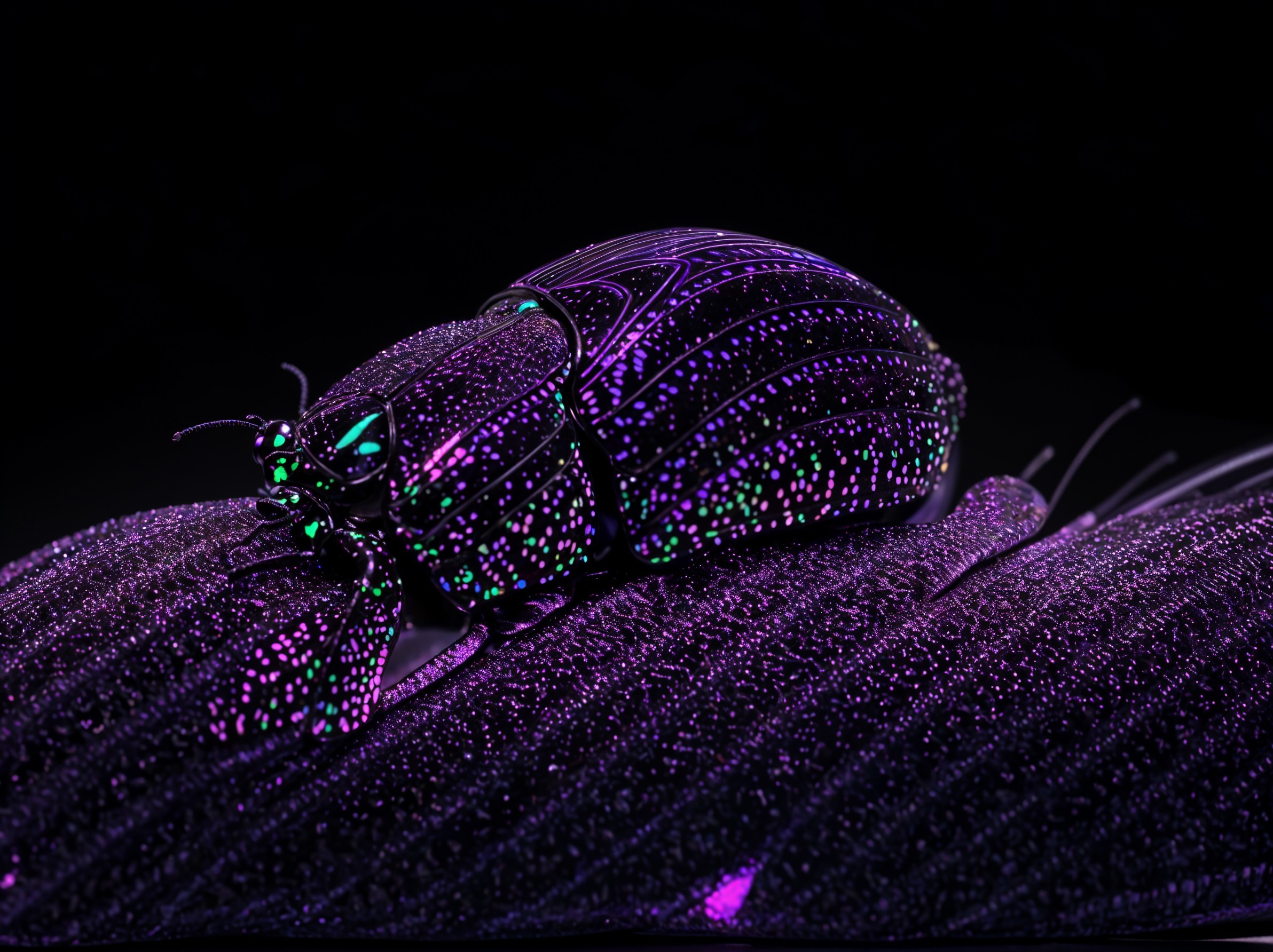 Iridescent Beetle with Colorful Exoskeleton on Dark Surface