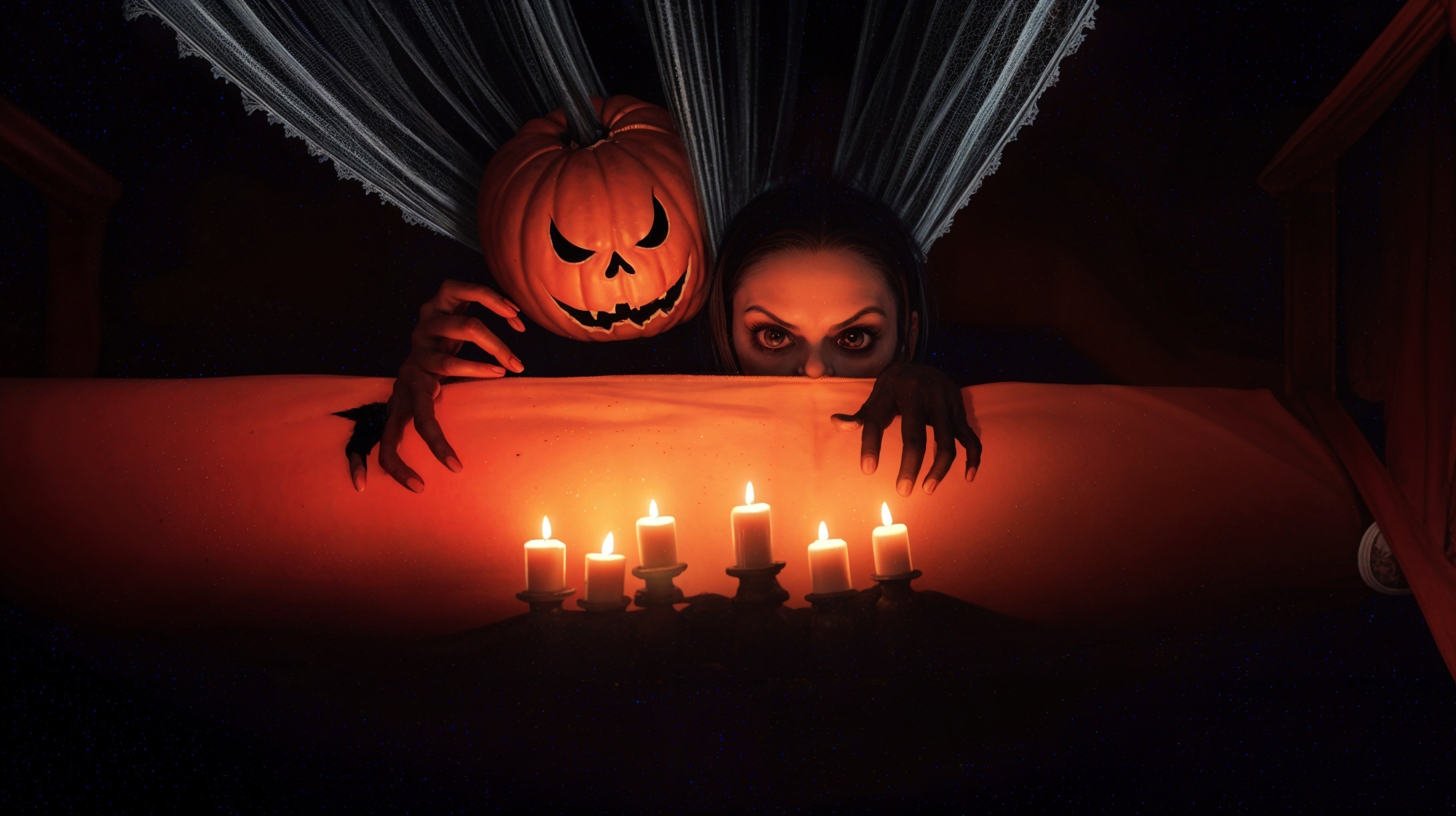 Sinister Figure and Pumpkin in Spooky Halloween Scene