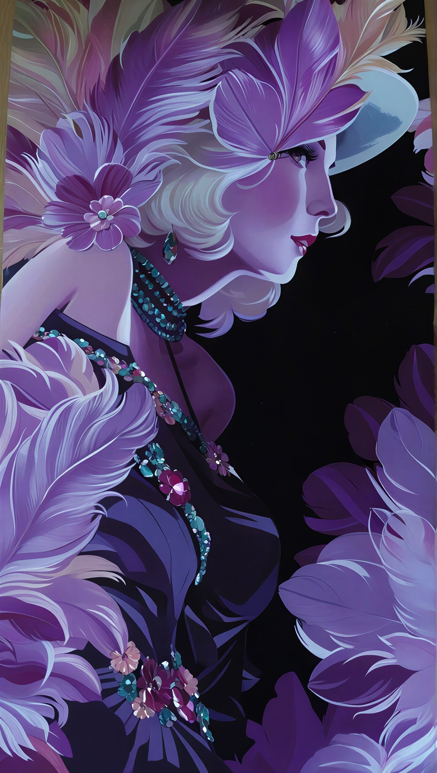 Art Deco Illustration of Glamorous Woman in Profile
