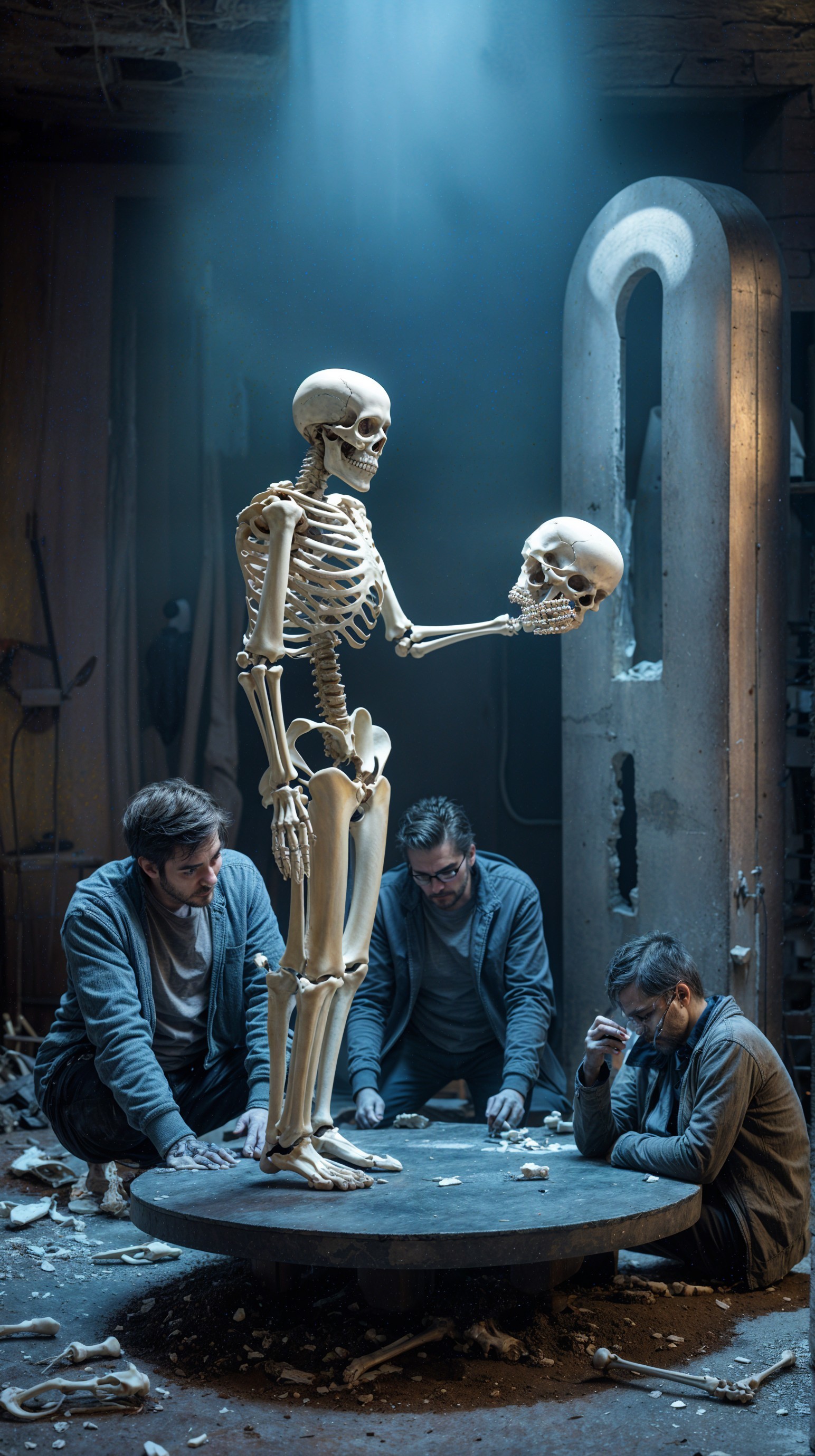 Atmospheric Scene with People and Human Skeleton