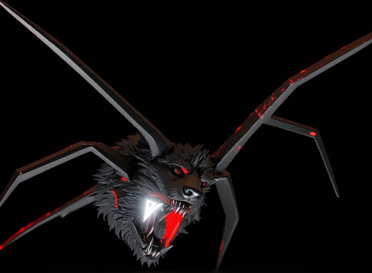 Stylized wolf head with mechanical spider-like legs