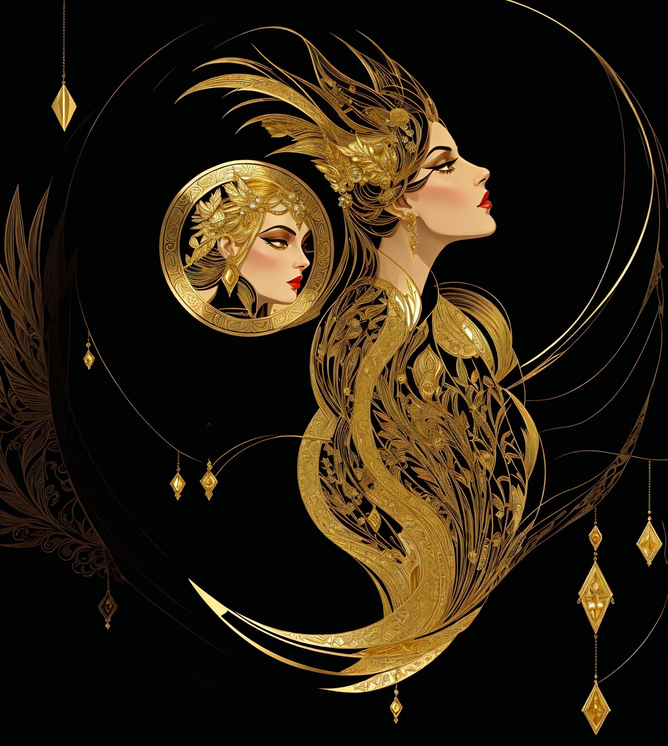 Intricate Illustration of Women in Art Nouveau Style