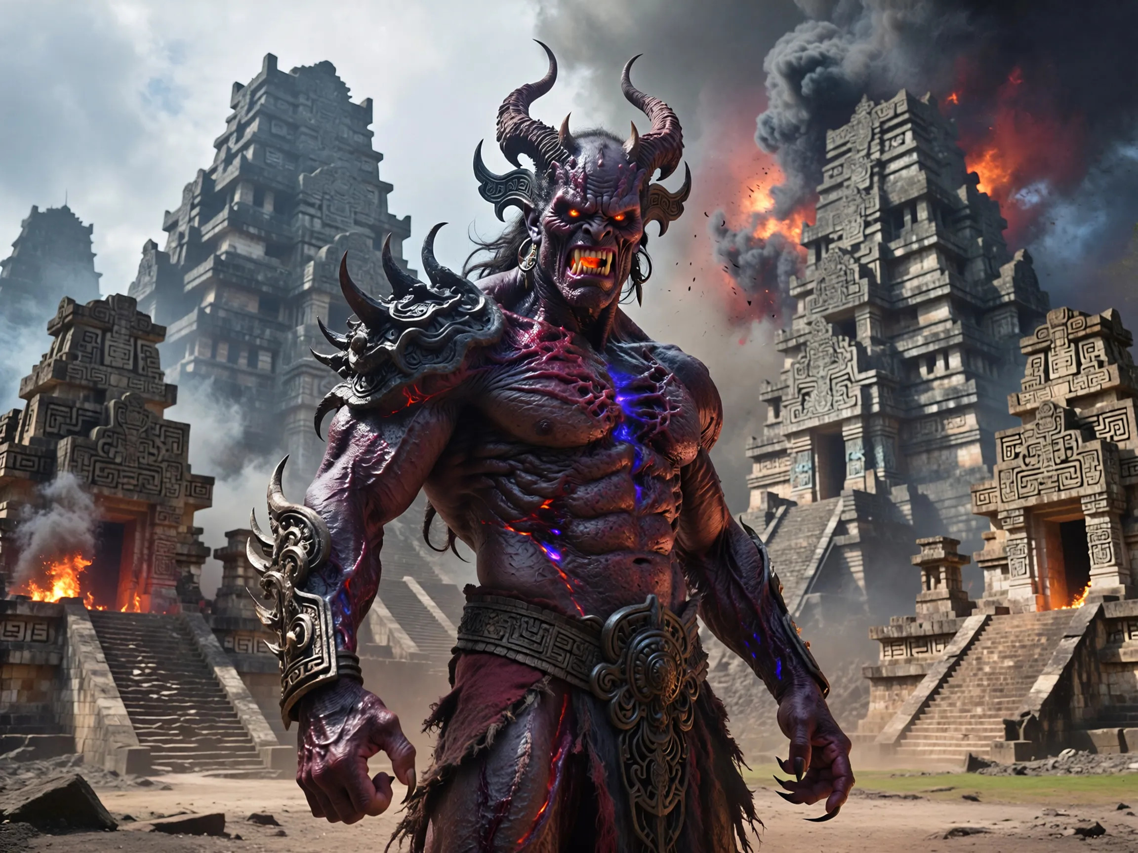 Muscular Demon with Battle Scars and Ornate Armor