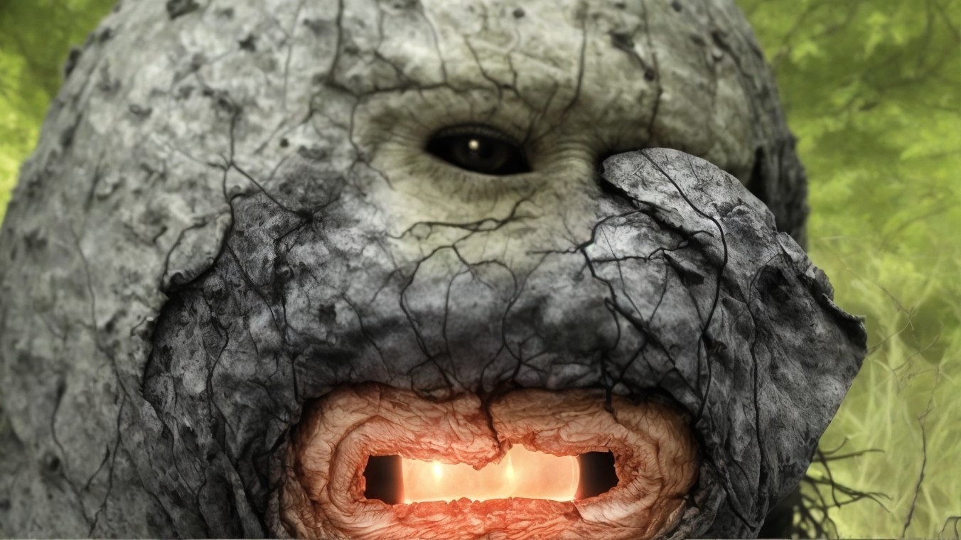 Surreal creature with rocky texture and glowing features