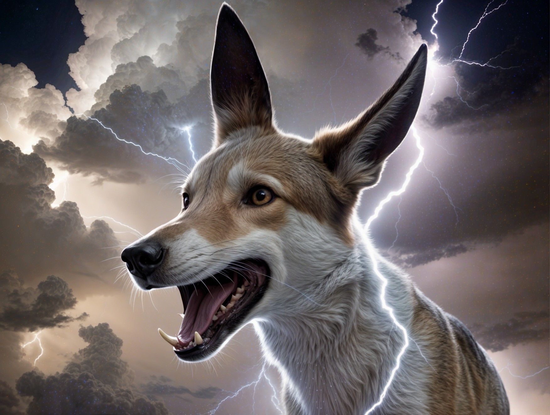 Portrait of a Dog Against a Stormy Sky Background