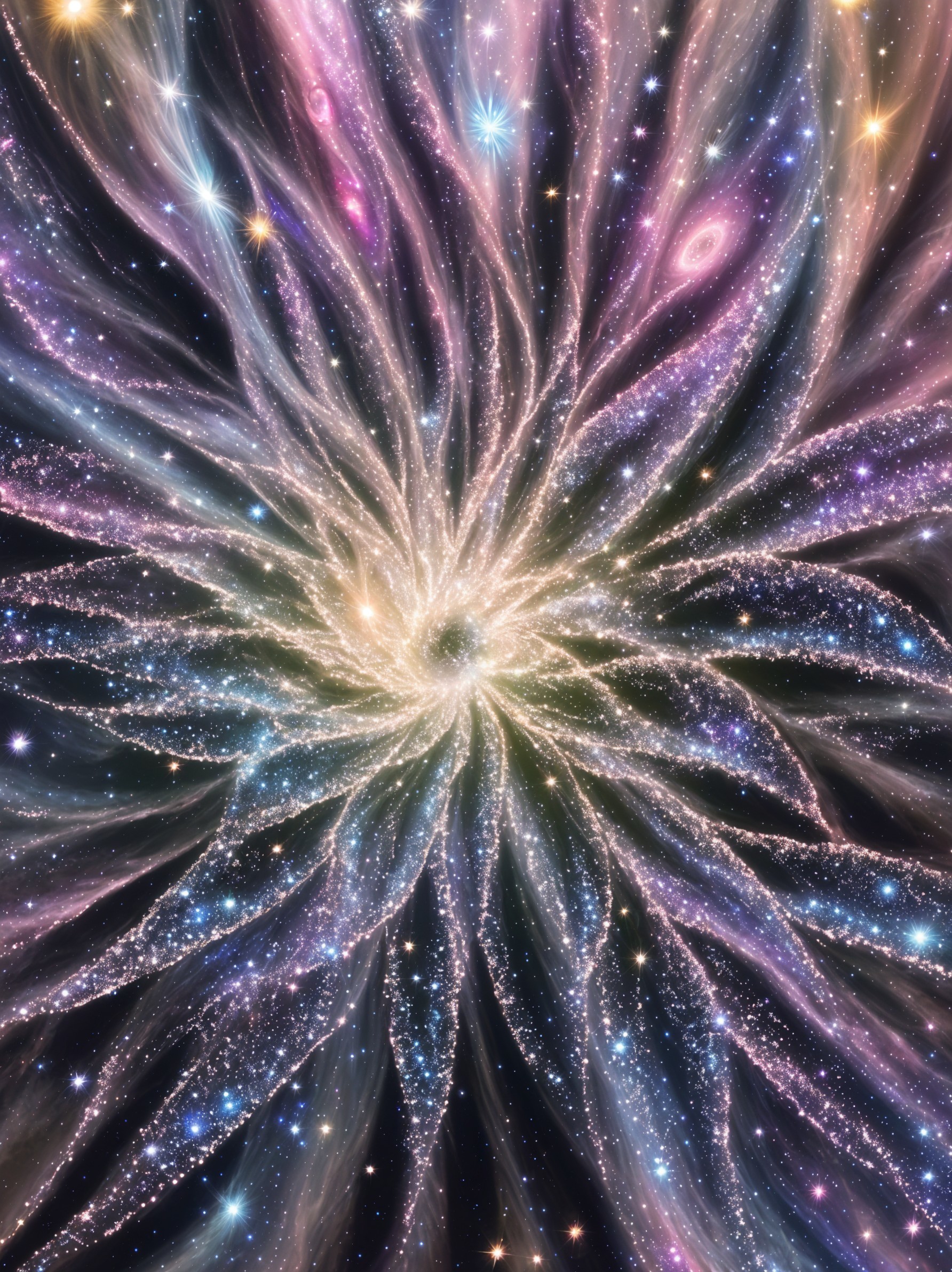 Vibrant Cosmic Scene with Swirling Galaxy and Stars