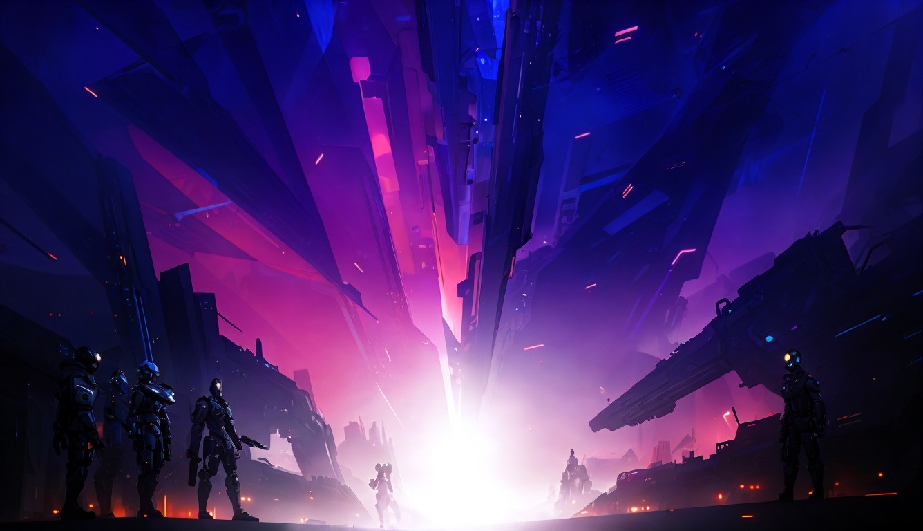 Futuristic Landscape with Towering Structures and Armor