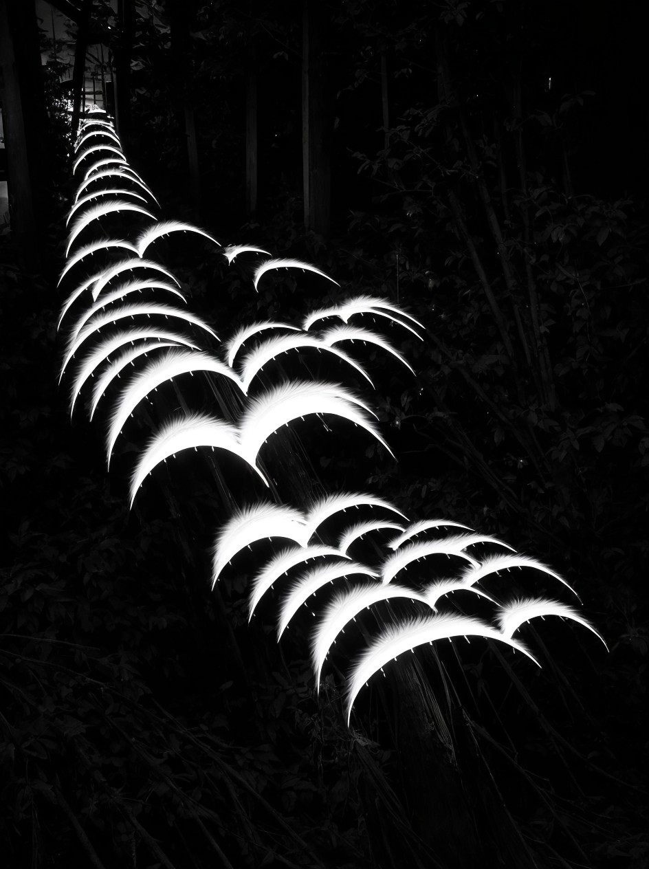 Glowing Crescent-Shaped Outdoor Lights in Darkness