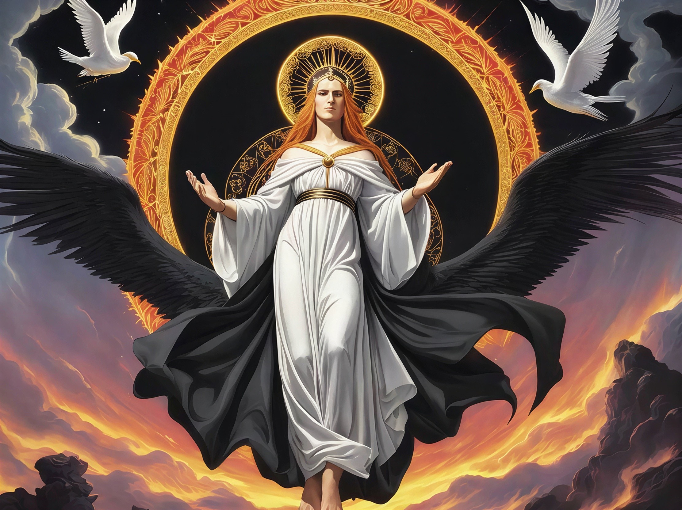 Angelic Female Figure with Wings and Gold Halo Portrait