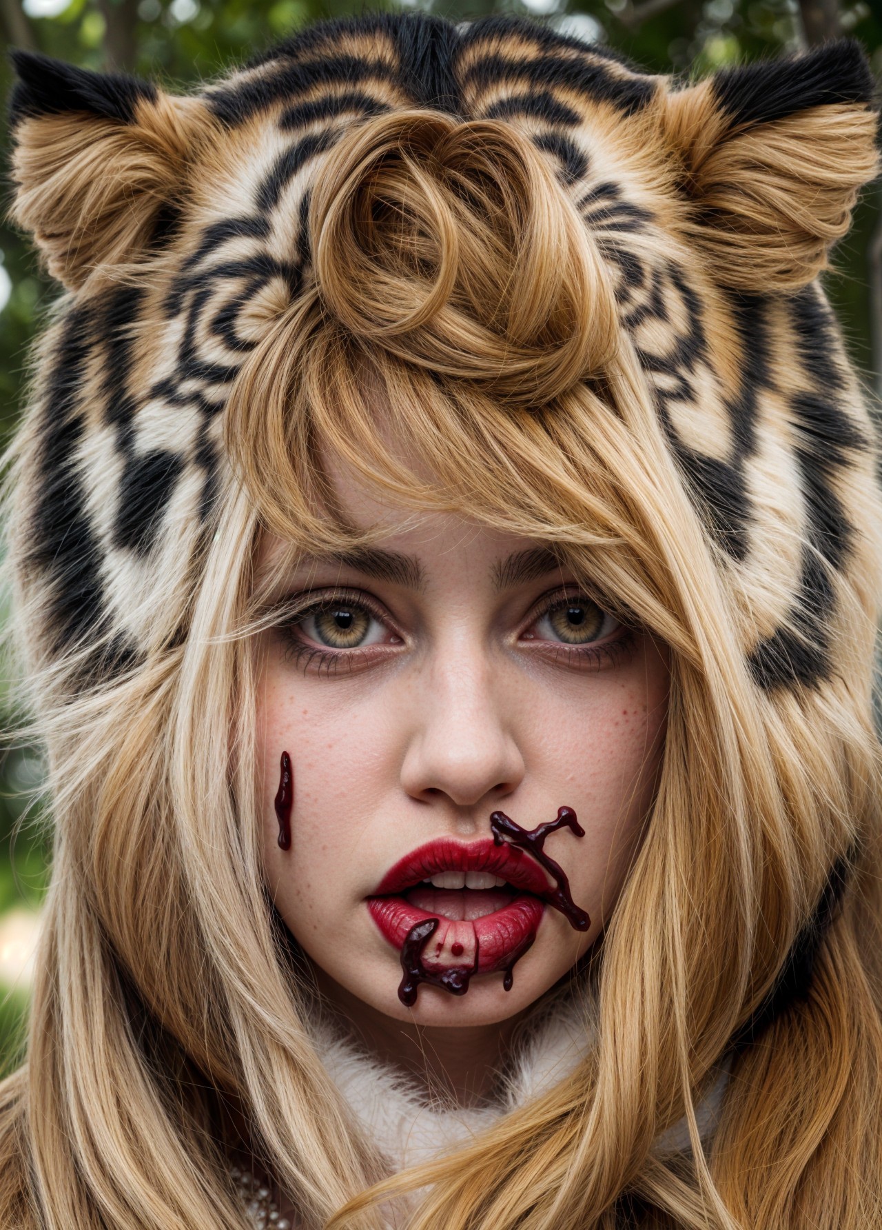 Portrait of a Young Woman with Tiger-Patterned Headpiece