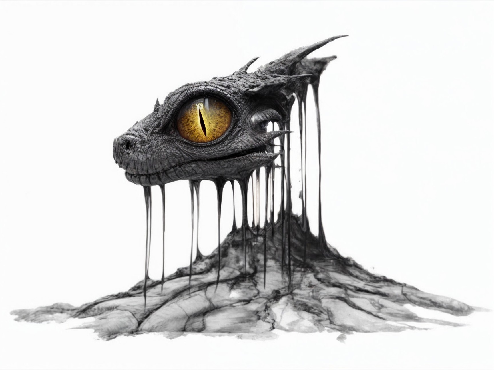 Surreal Dragon Head with Golden Eye and Fluid Form