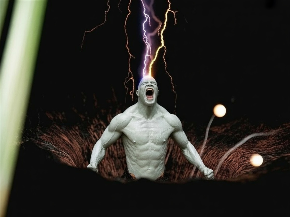 Muscular Action Figure with Lightning and Dark Elements