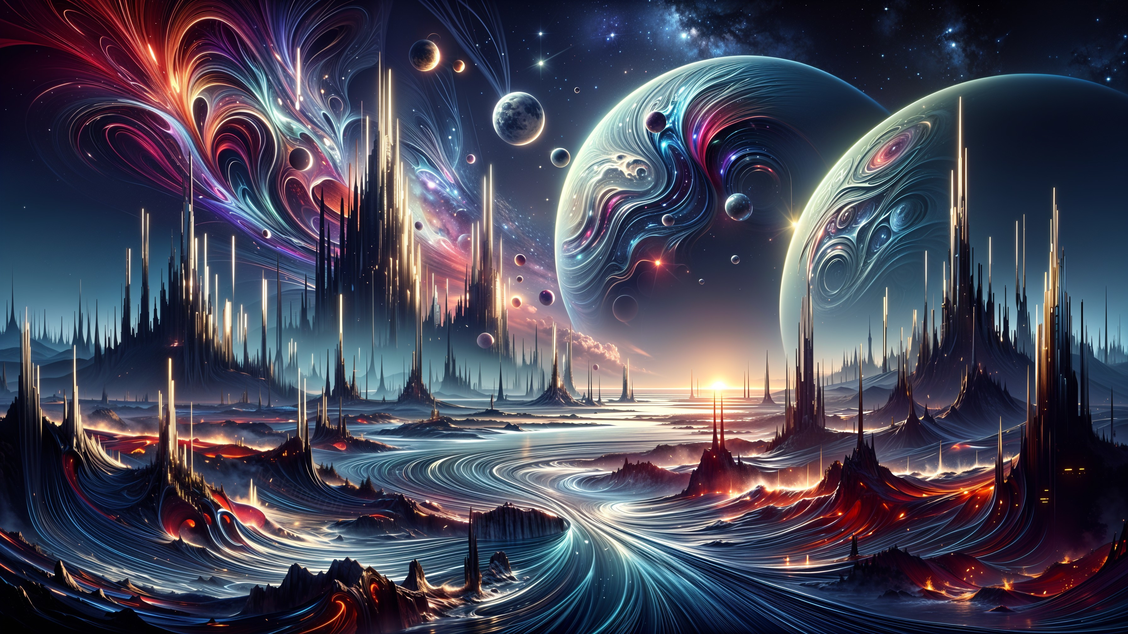 Vibrant Cosmic Landscape with Crystalline Structures