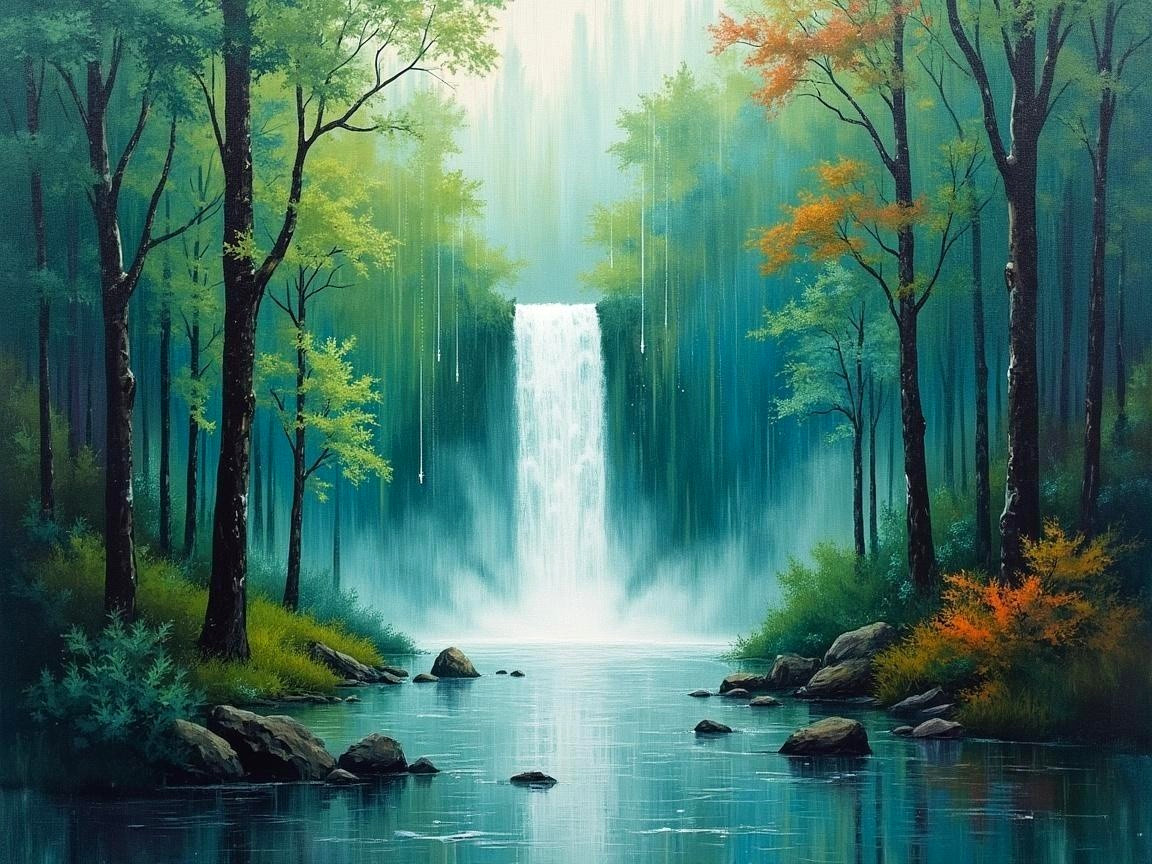 Majestic Waterfall in a Serene Landscape Scene