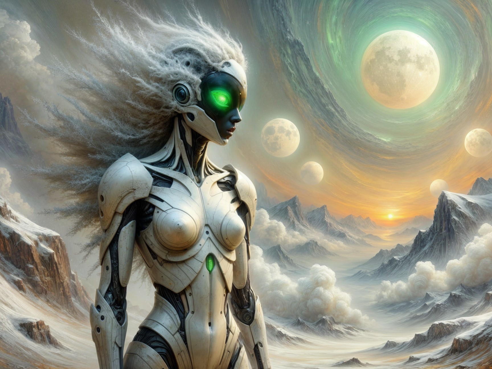Futuristic Female Android in Cosmic Landscape