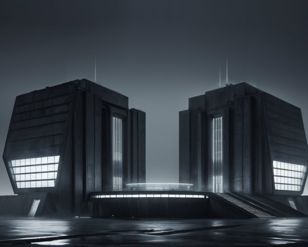 Modernist Concrete Structures in Ambient Lighting