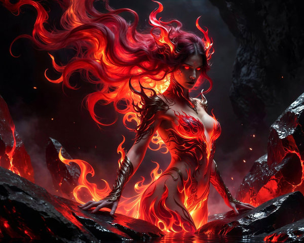 Digital Painting of a Fantasy Fire Elemental Emerging from Lava
