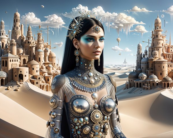 Futuristic Desert Landscape with Ornate Sandcastles
