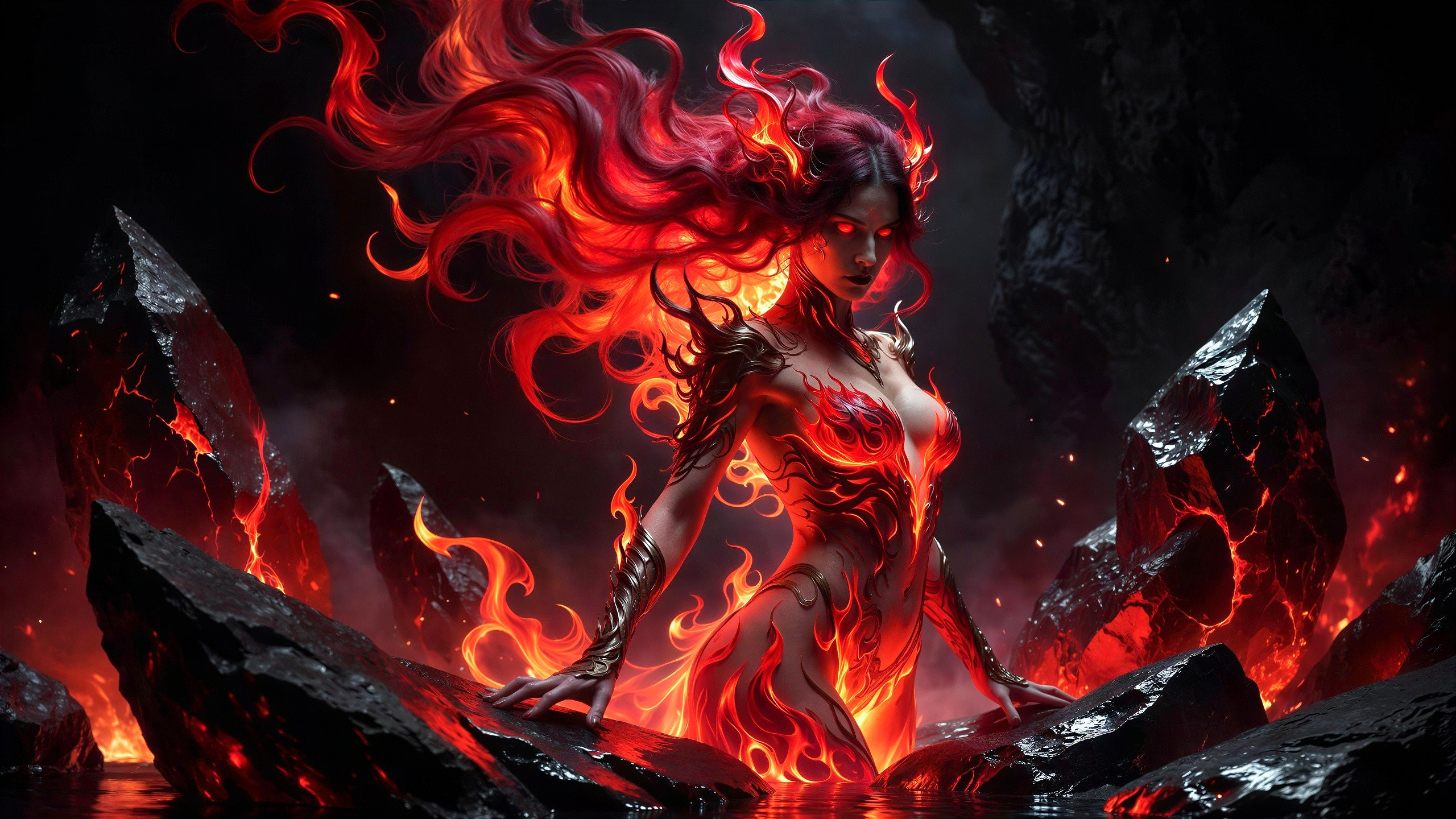 Digital Painting of a Fantasy Fire Elemental Emerging from Lava
