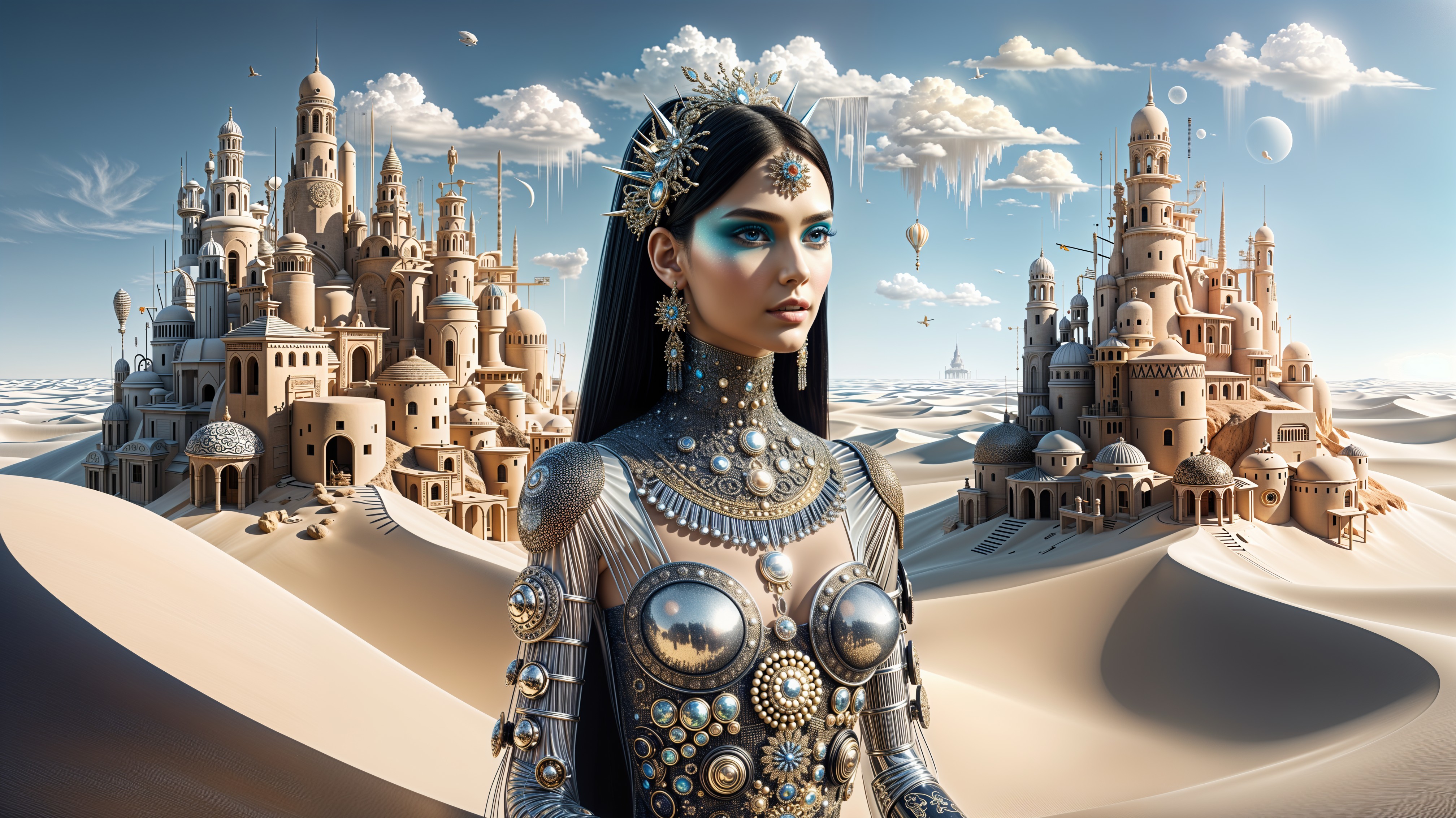 Futuristic Desert Landscape with Ornate Sandcastles