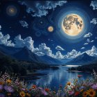Serene Landscape with Full Moon and Sunflowers