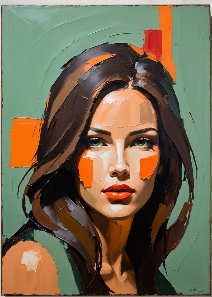 Portrait of a Woman with Green Eyes and Red Lips