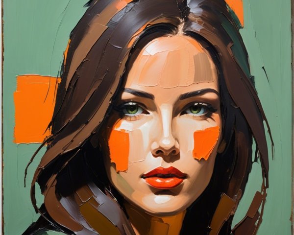 Portrait of a Woman with Green Eyes and Red Lips