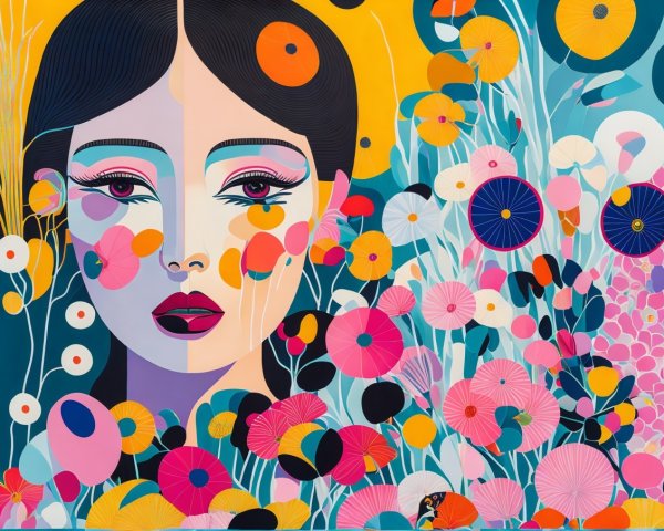 Colorful Illustration of a Woman's Face with Flowers