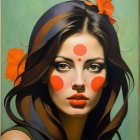 Portrait of a Woman with Green Eyes and Red Lips