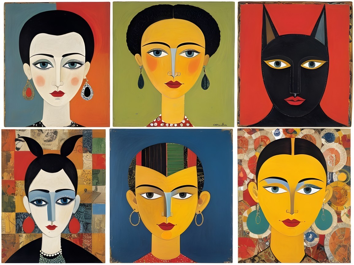 Collage of Six Bold Graphic Portraits with Vibrant Colors