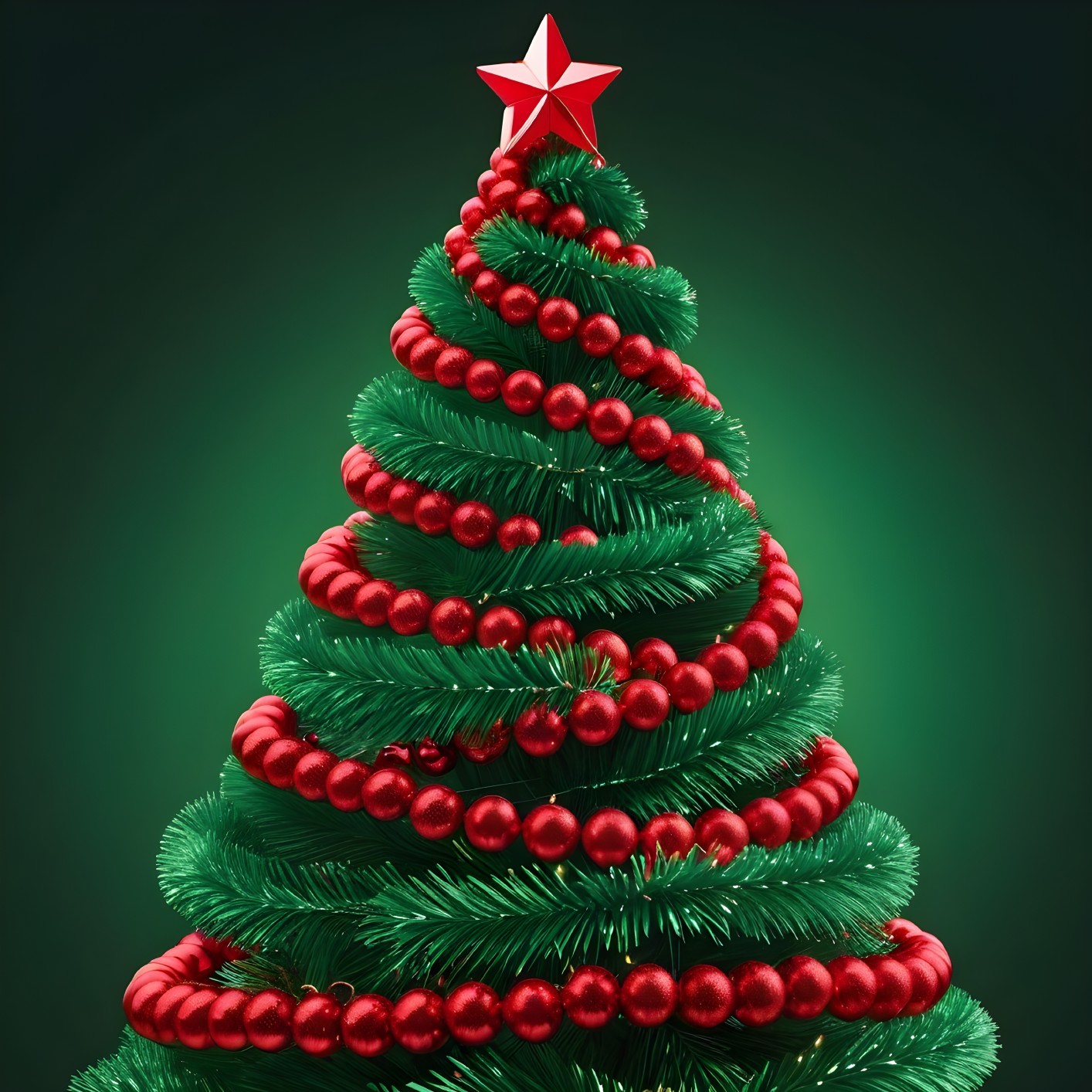 Vibrant Christmas Tree with Red Ornaments and Star
