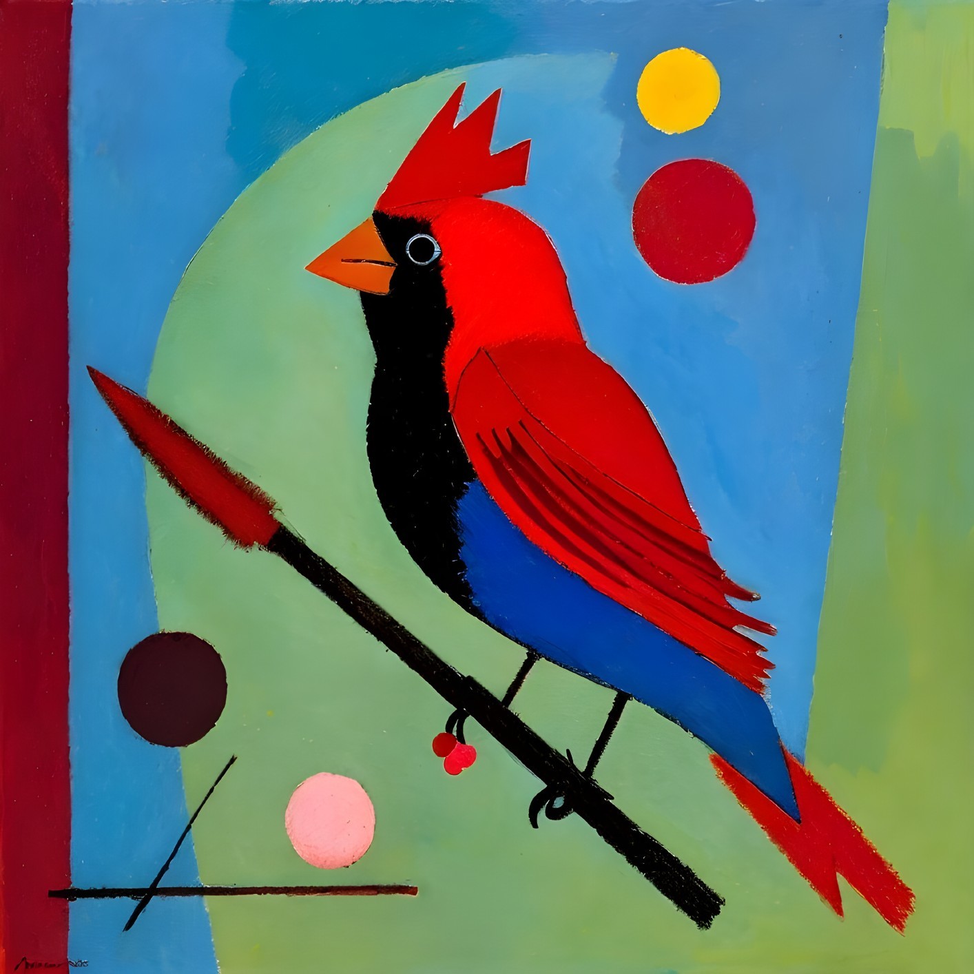Colorful Abstract Painting of a Cardinal Bird