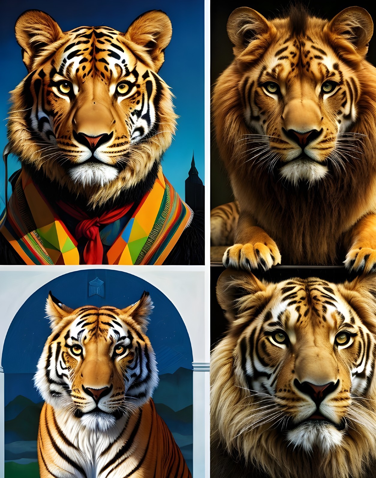 Collage of Majestic Tigers with Unique Expressions