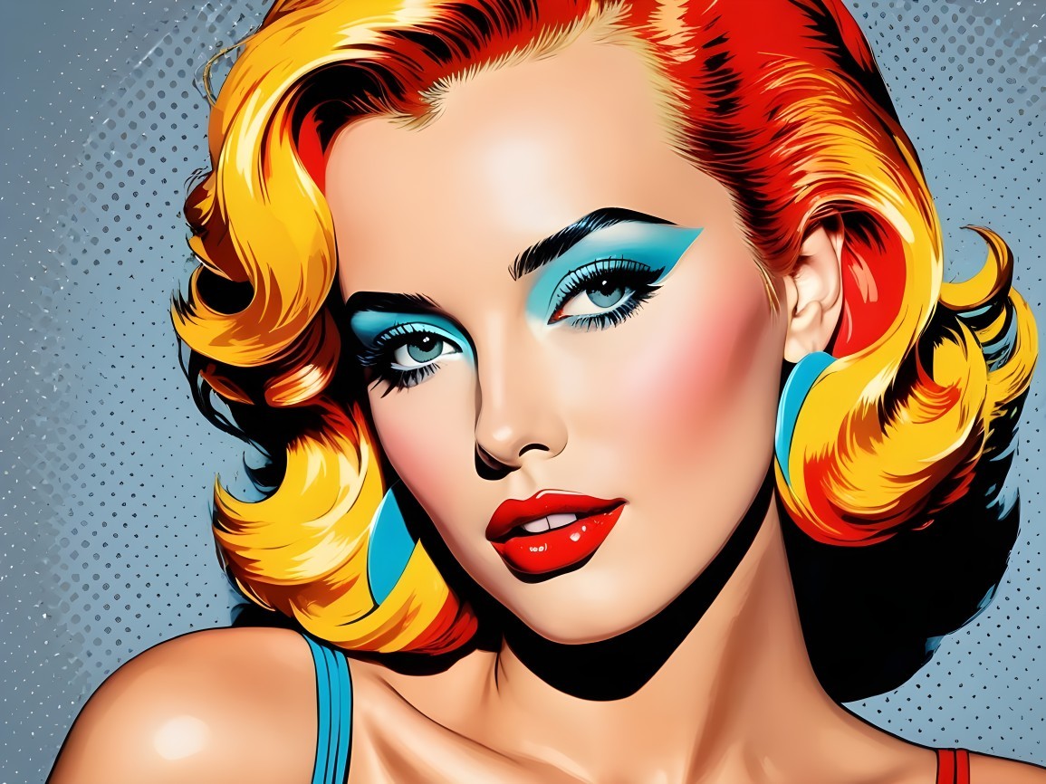 Glamorous Woman with Retro Hair and Bold Makeup