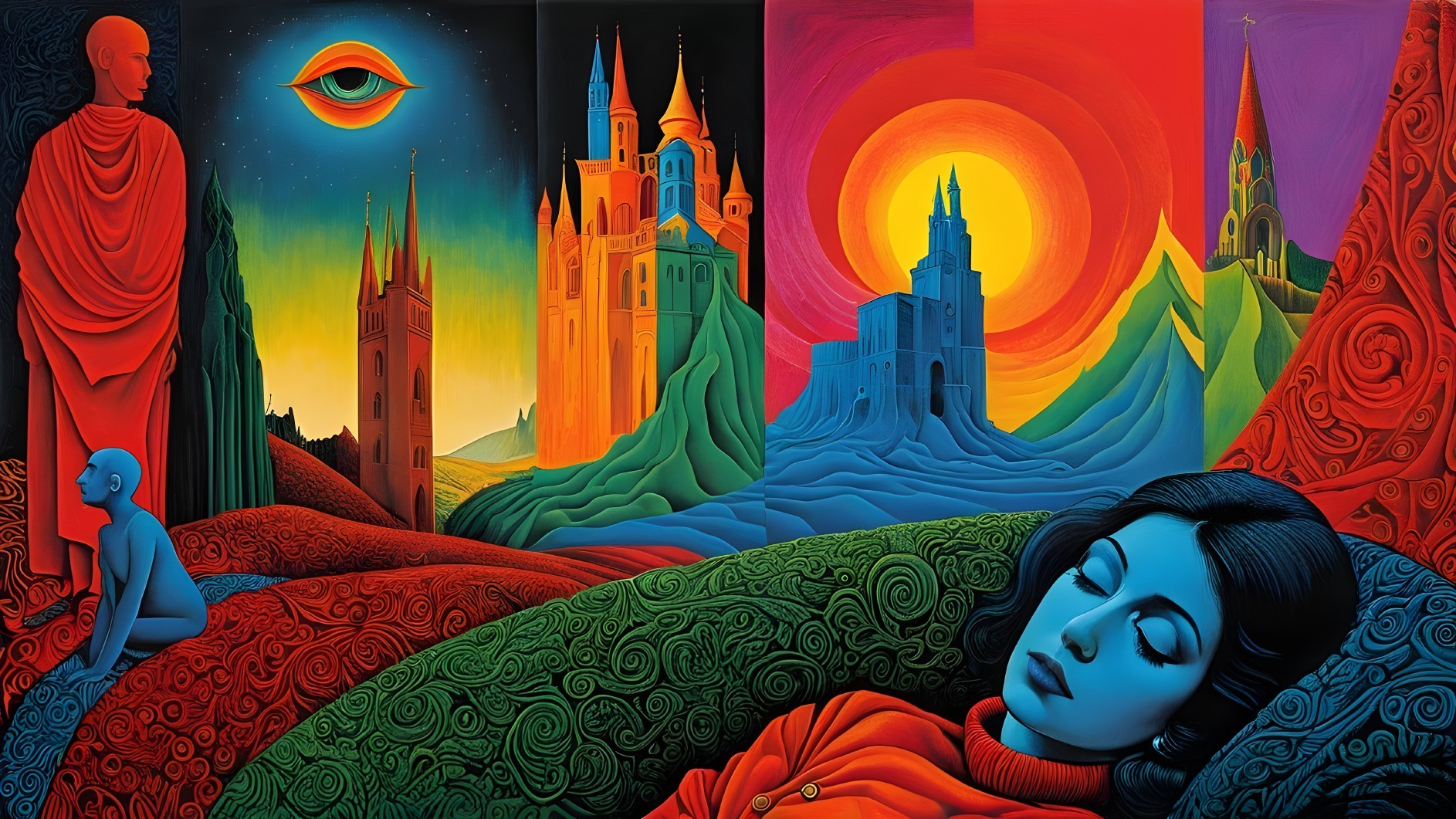 Surreal Landscape with Sleeping Woman and Castles