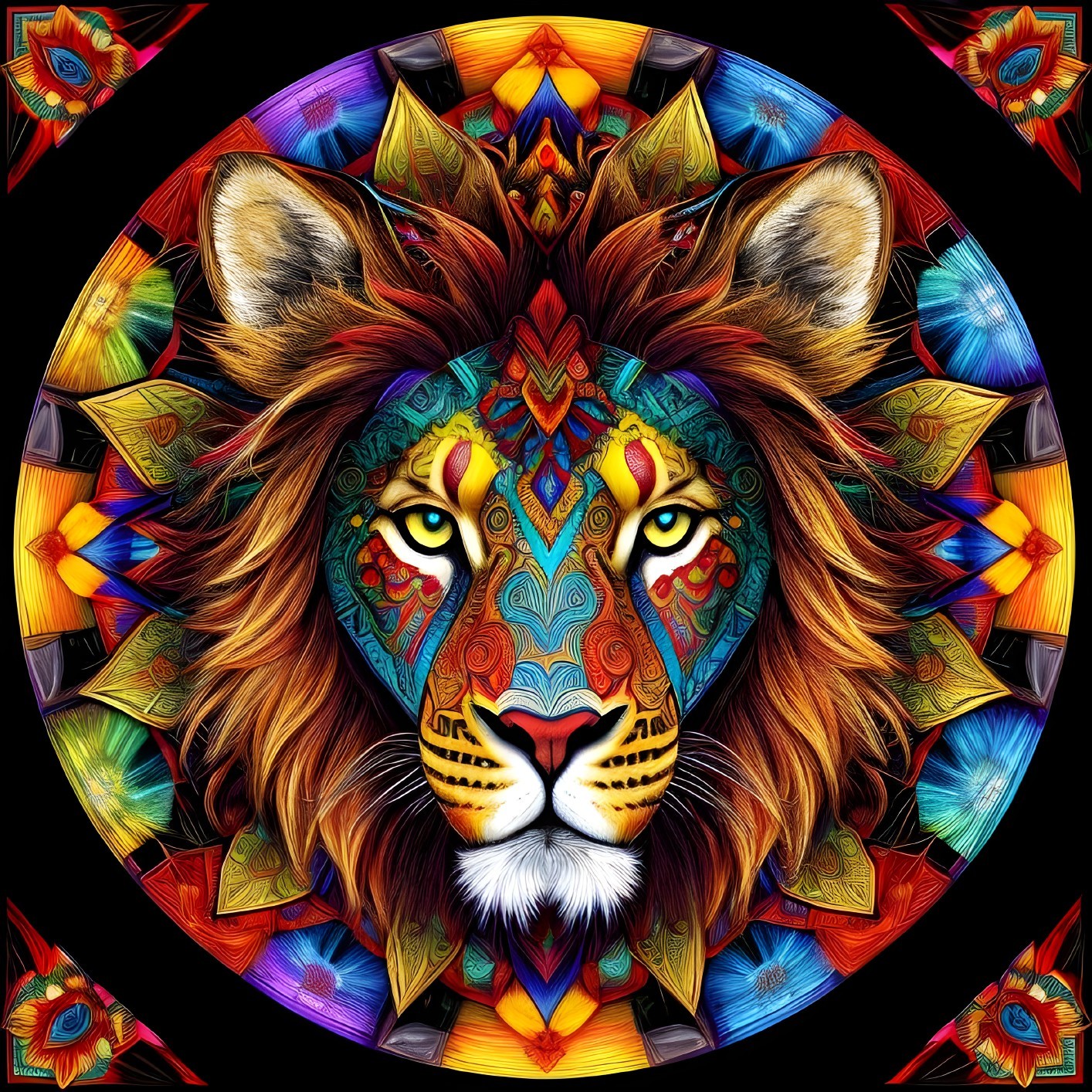 Colorful Lion Illustration with Intricate Patterns