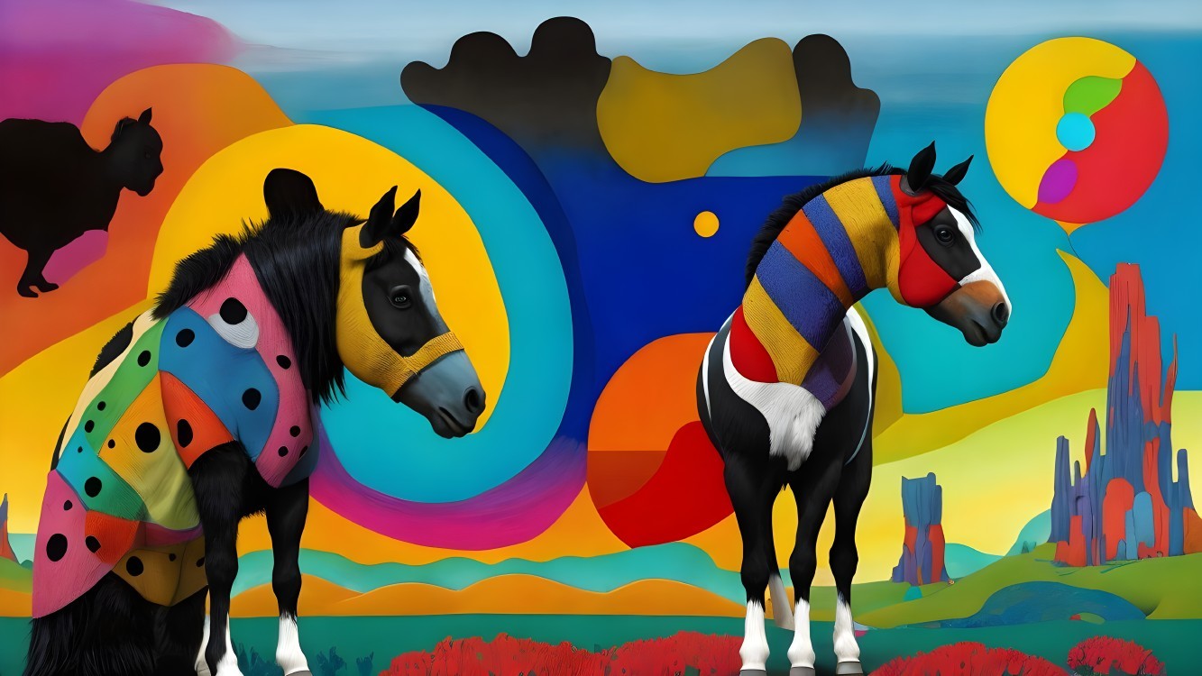 Imaginative Horses with Abstract Colorful Background