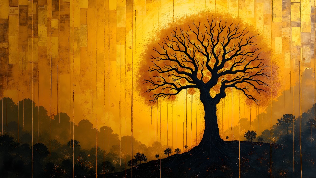Silhouette of a Tree Against a Vibrant Sunset
