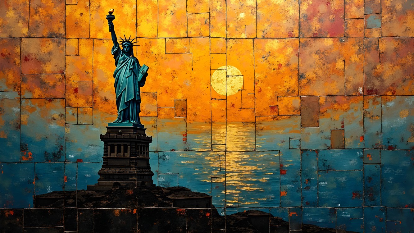 Statue of Liberty at Sunset with Vibrant Colors