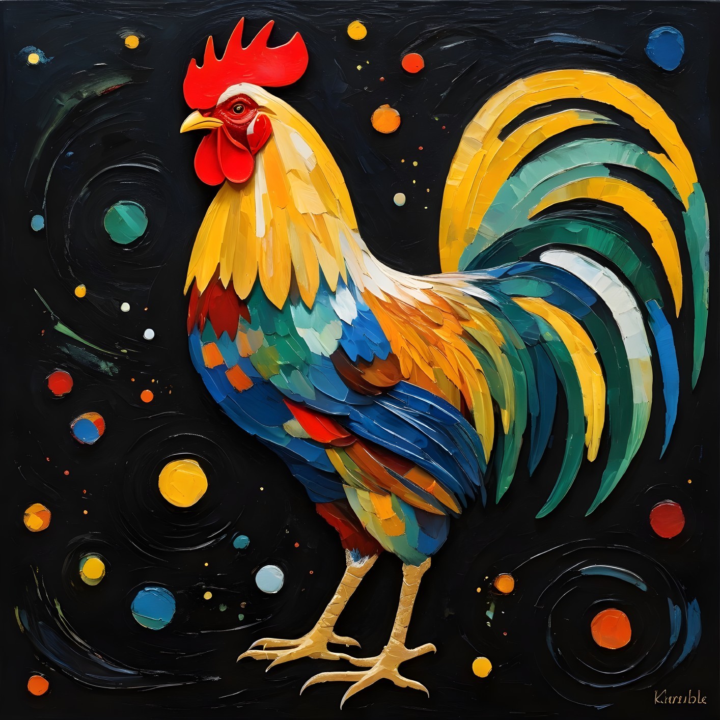 Vibrant Rooster Against Dark Cosmic Background