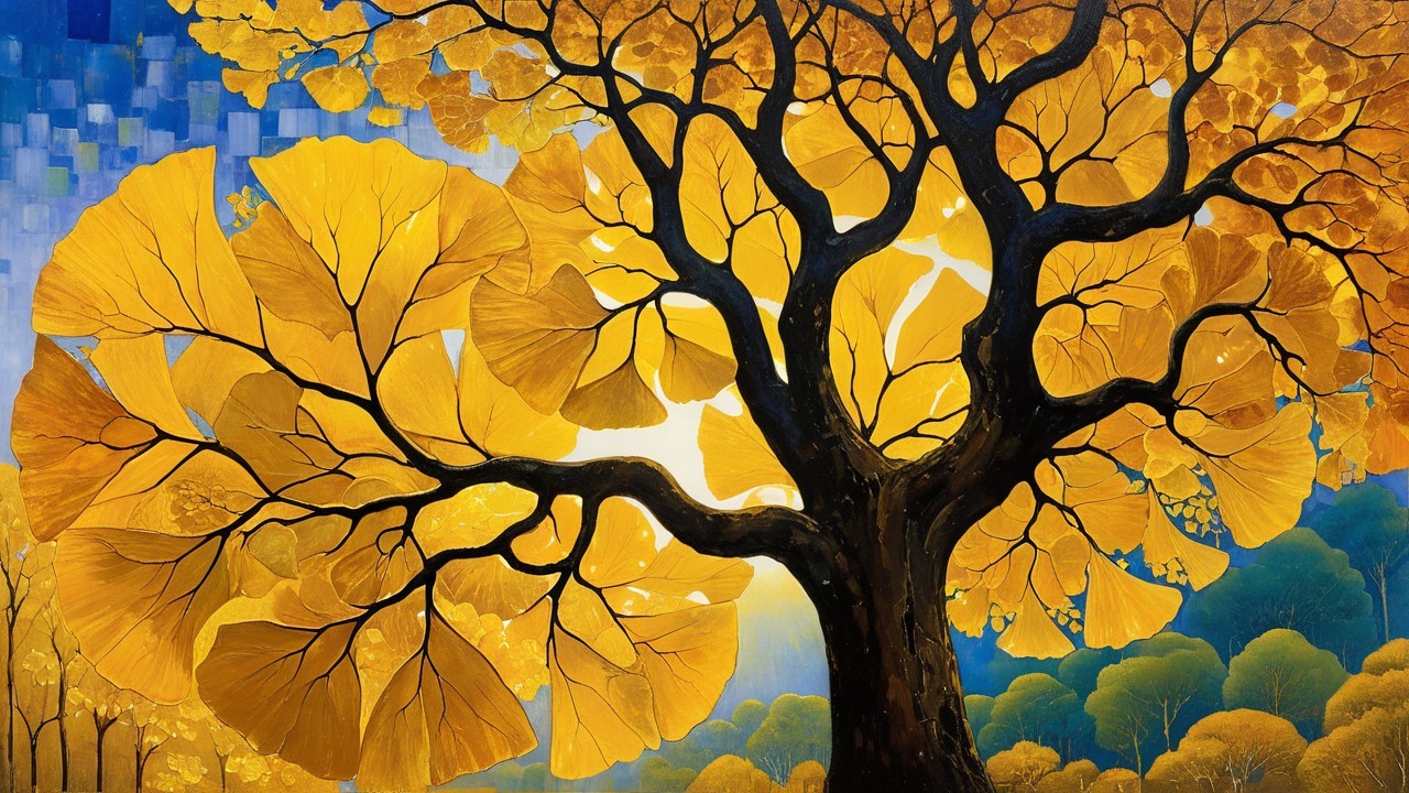 Vibrant Ginkgo Tree with Golden Leaves in Autumn