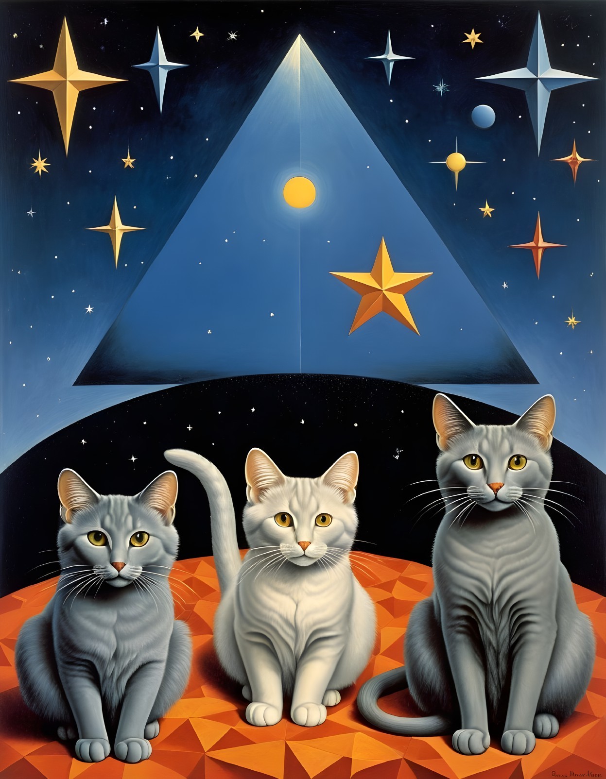 Elegant Gray Cats in a Cosmic Starry Setting