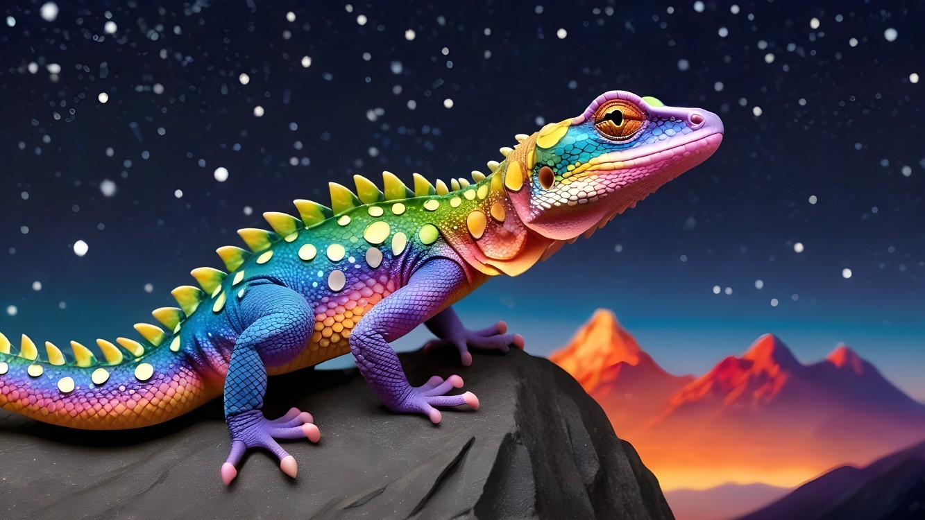 Vibrant Rainbow-Colored Lizard on Rocky Surface