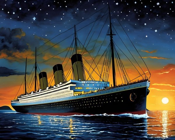 RMS Titanic Sailing at Twilight with Starry Sky