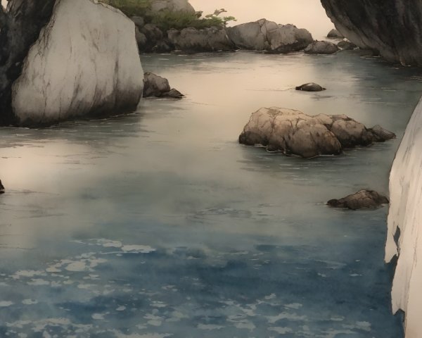 Serene Coastal Scene with Calm Waters and Cliffs